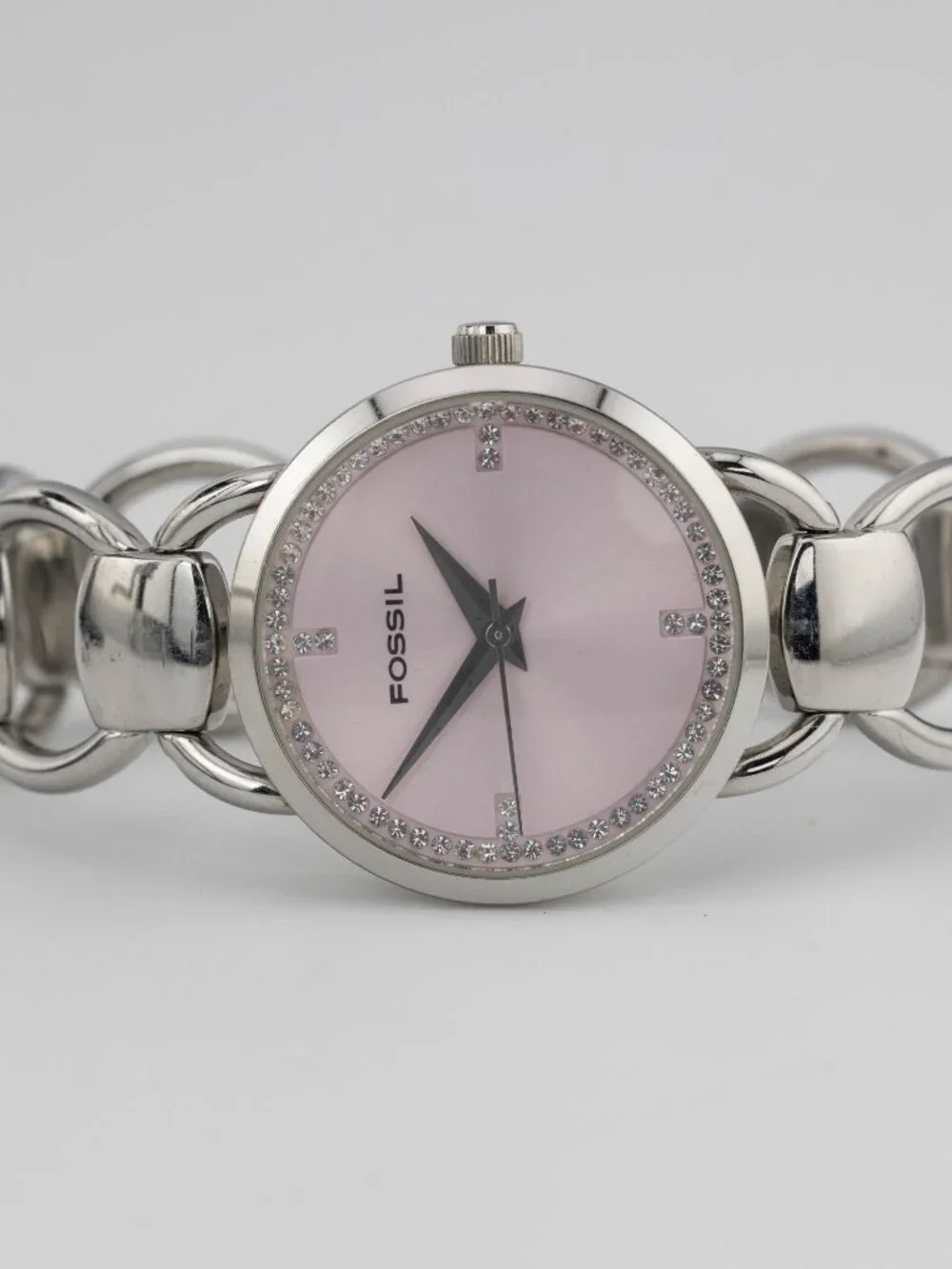 FOSSIL ES-1936 Pink Dial Crystal Quartz Analog Women's Watch New Battery